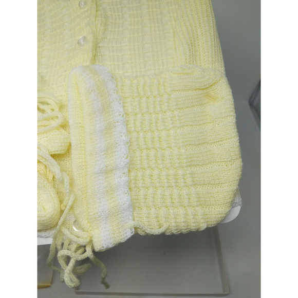Cradle Knit Infant Baby Sweater Hat Bootie Set Yellow VTG 1970s 70s 80s 1980s - Picture 5 of 9